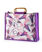 Jute Grocery bag with cane handle both side print manufacturer,  export