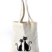 Cotton Beach Bag Black Cat Printed