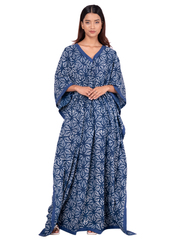 Cotton Indigo Print Kaftan Long Dress