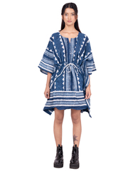 Cotton Indigo Print Kaftan Dress